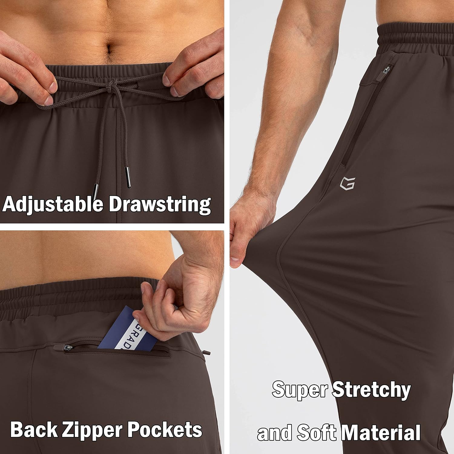Braune Jogginghose mit verstellbarem Kordelzug, Reißverschlusstaschen, super dehnbar und weich.