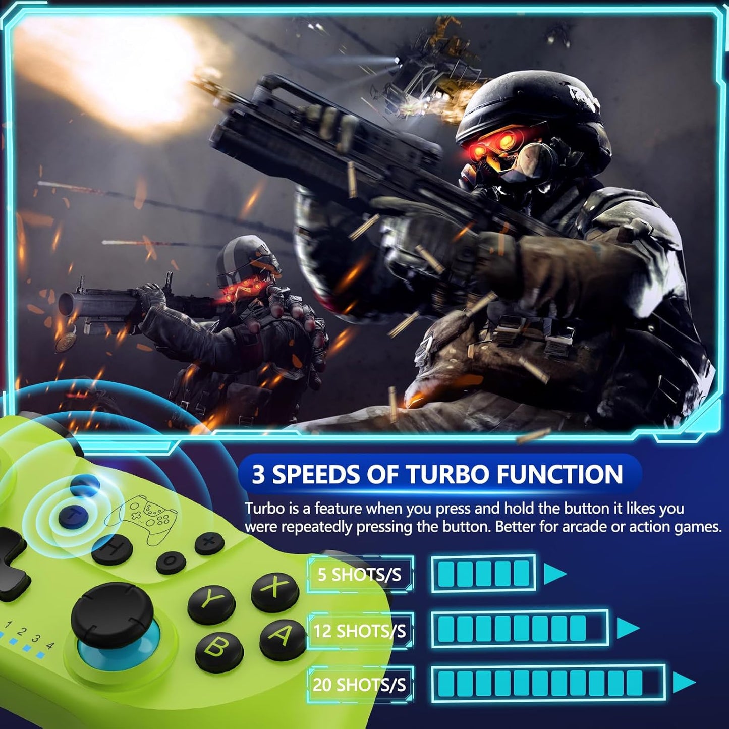 Trådlös Switch-kontroller med Hall-effektjoysticks och turbofunktion – Nexora