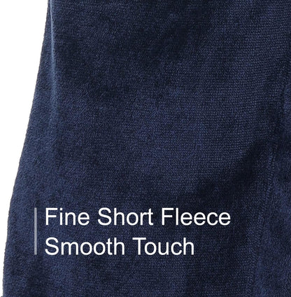 Dunkelblauer Fleece-Stoff, weiche Textur, hochwertiges Material, ideal für Bekleidung.