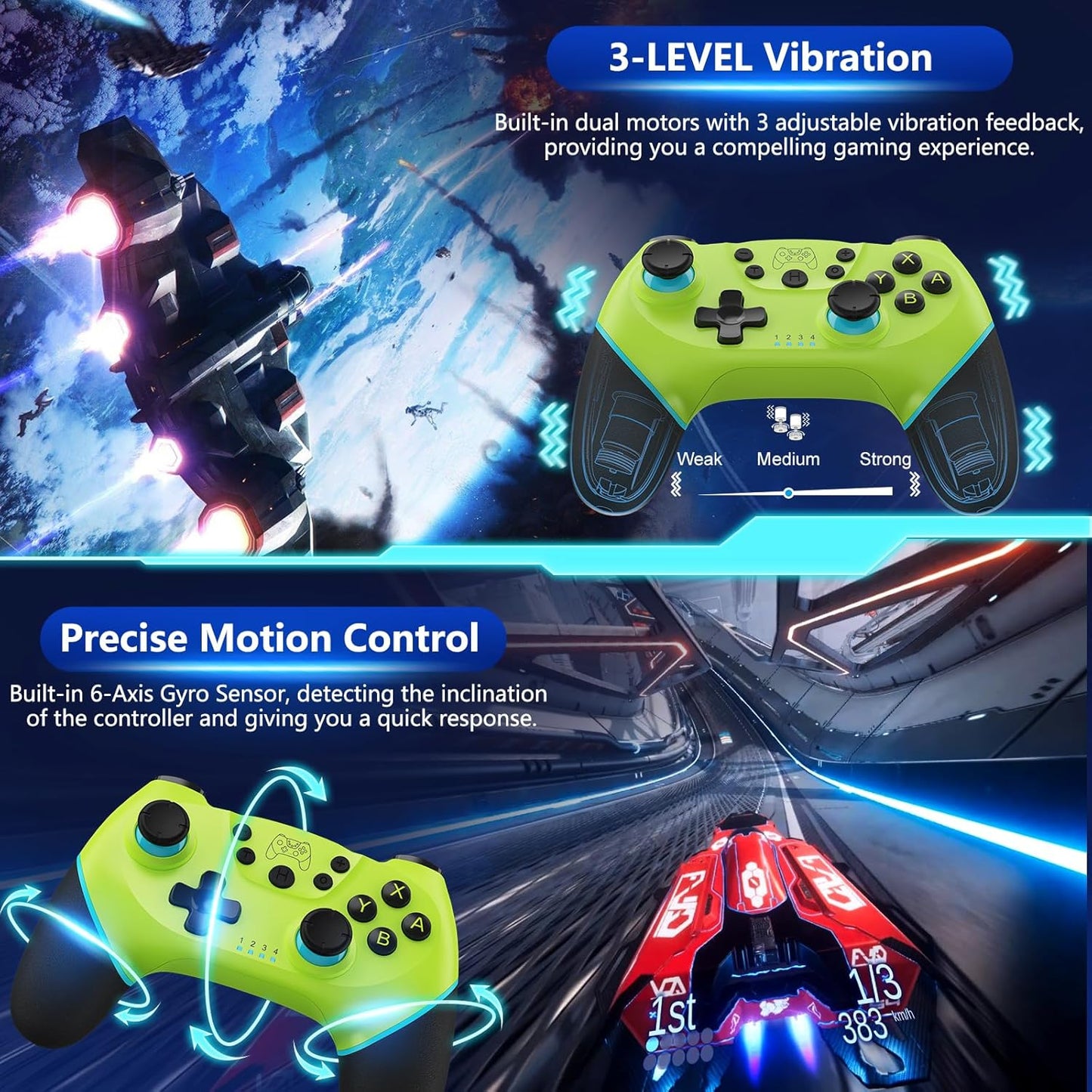 Trådlös Switch-kontroller med Hall-effektjoysticks och turbofunktion – Nexora