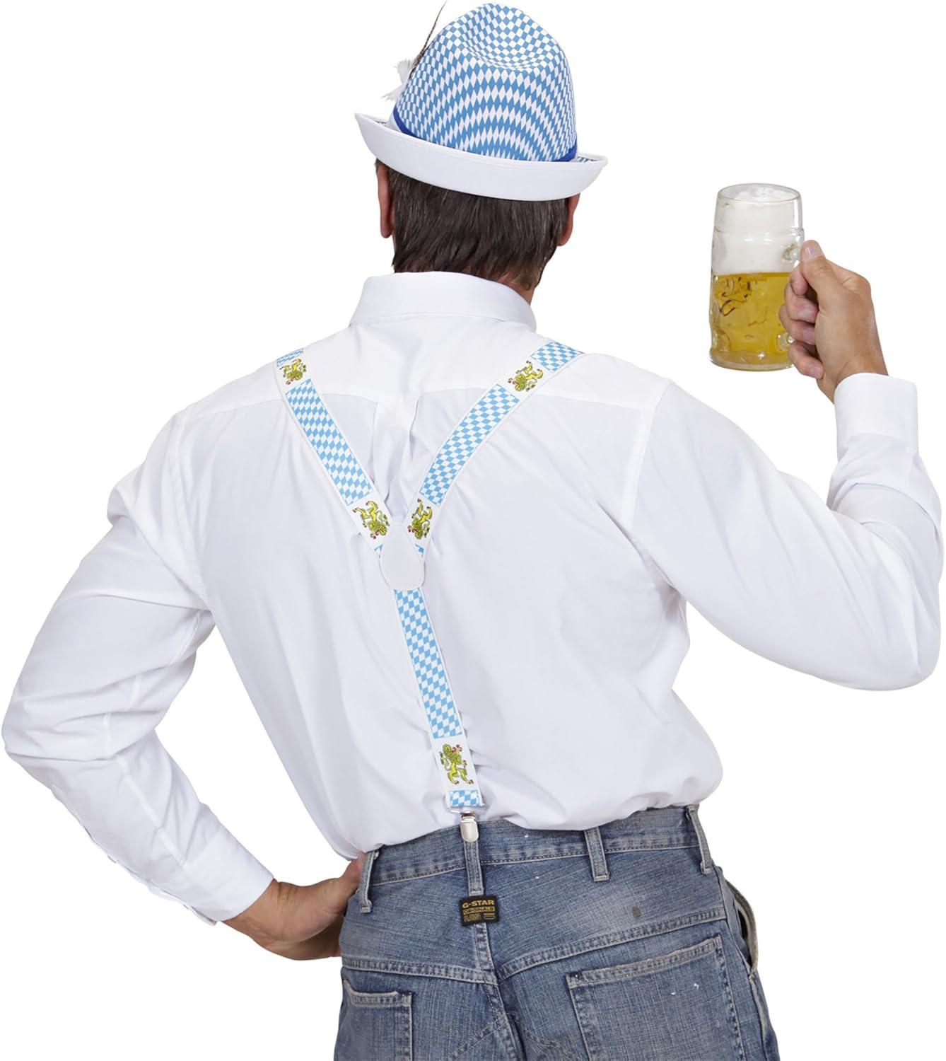 Trachtenhängslen med rutigt mönster och lejonmotiv – BayernPride Oktoberfest 2026
