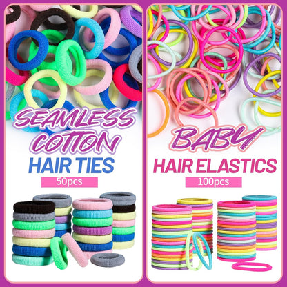 Bunte nahtlose Haargummis aus Baumwolle, 50 Stück, elastische Baby-Haargummis, 100 Stück.