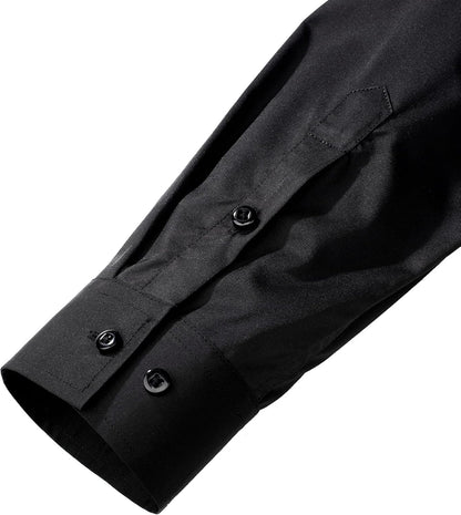 Schwarzes Herrenhemd, langärmlig, Baumwolle, Knopfleiste, elegantes Design.