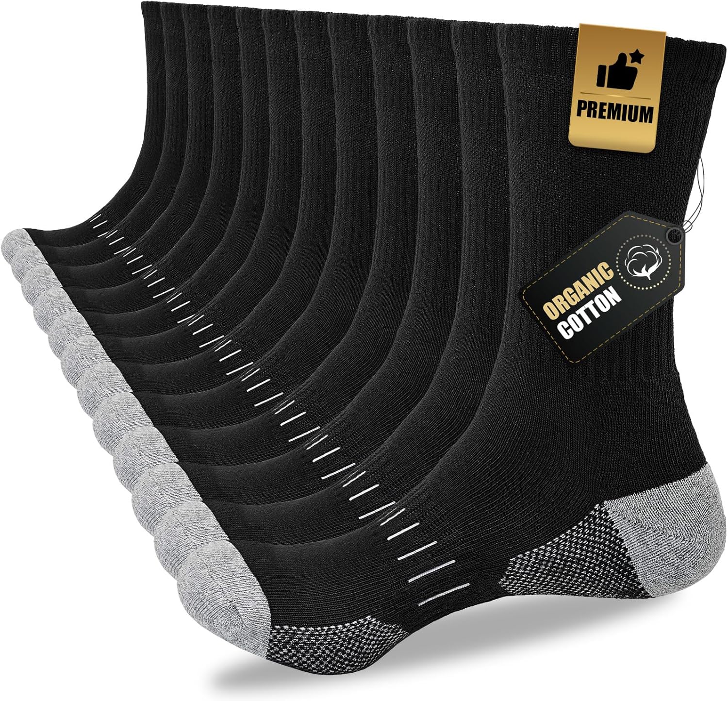 Schwarze Bio-Baumwollsocken, 12er-Pack, rutschfest, atmungsaktiv, Premium-Qualität.