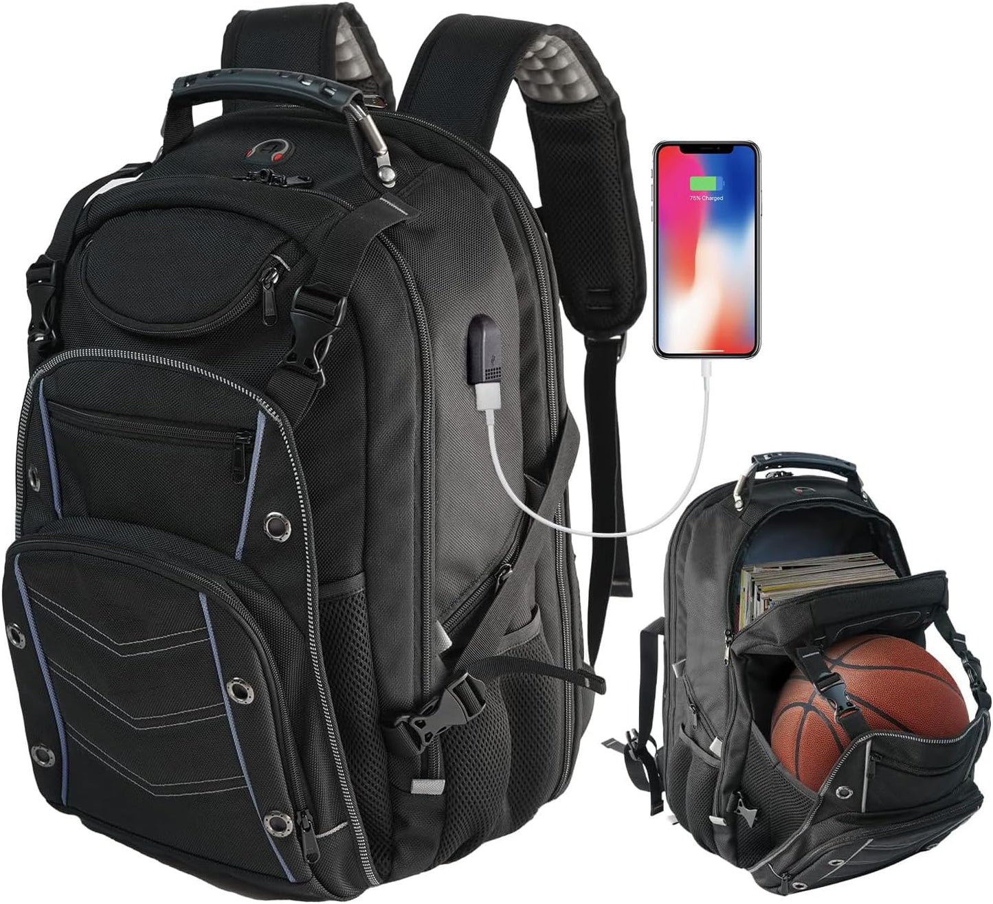 55 L extra stor rese-ryggsäck för bärbar dator med USB-laddningsfunktion och RFID-skydd