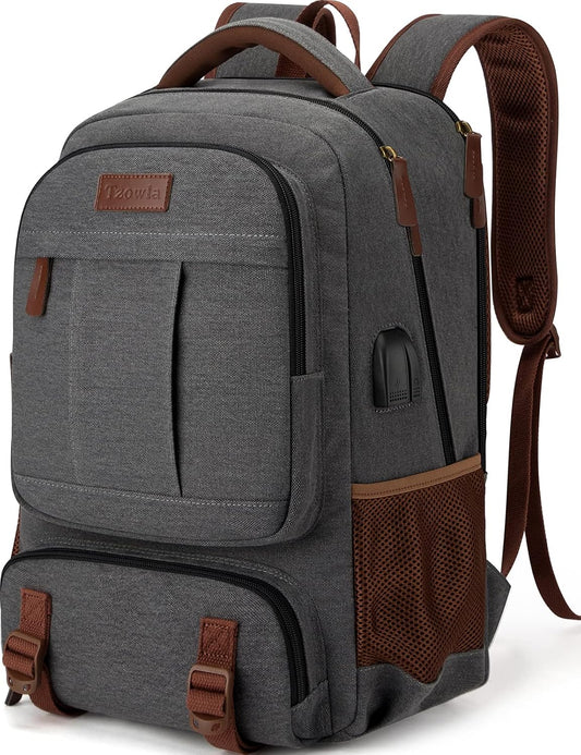 Stöldsäker canvas laptop- och resryggsäck med USB-anslutning – Passar för laptops upp till 43,94 cm