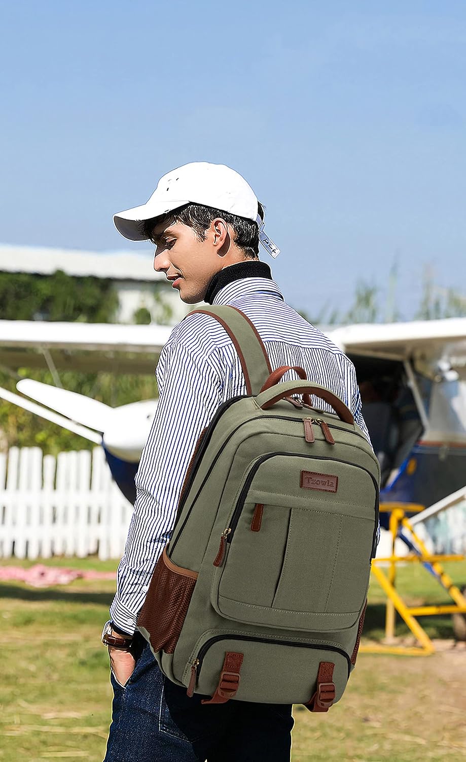 Stöldsäker canvas laptop- och resryggsäck med USB-anslutning – Passar för laptops upp till 43,94 cm