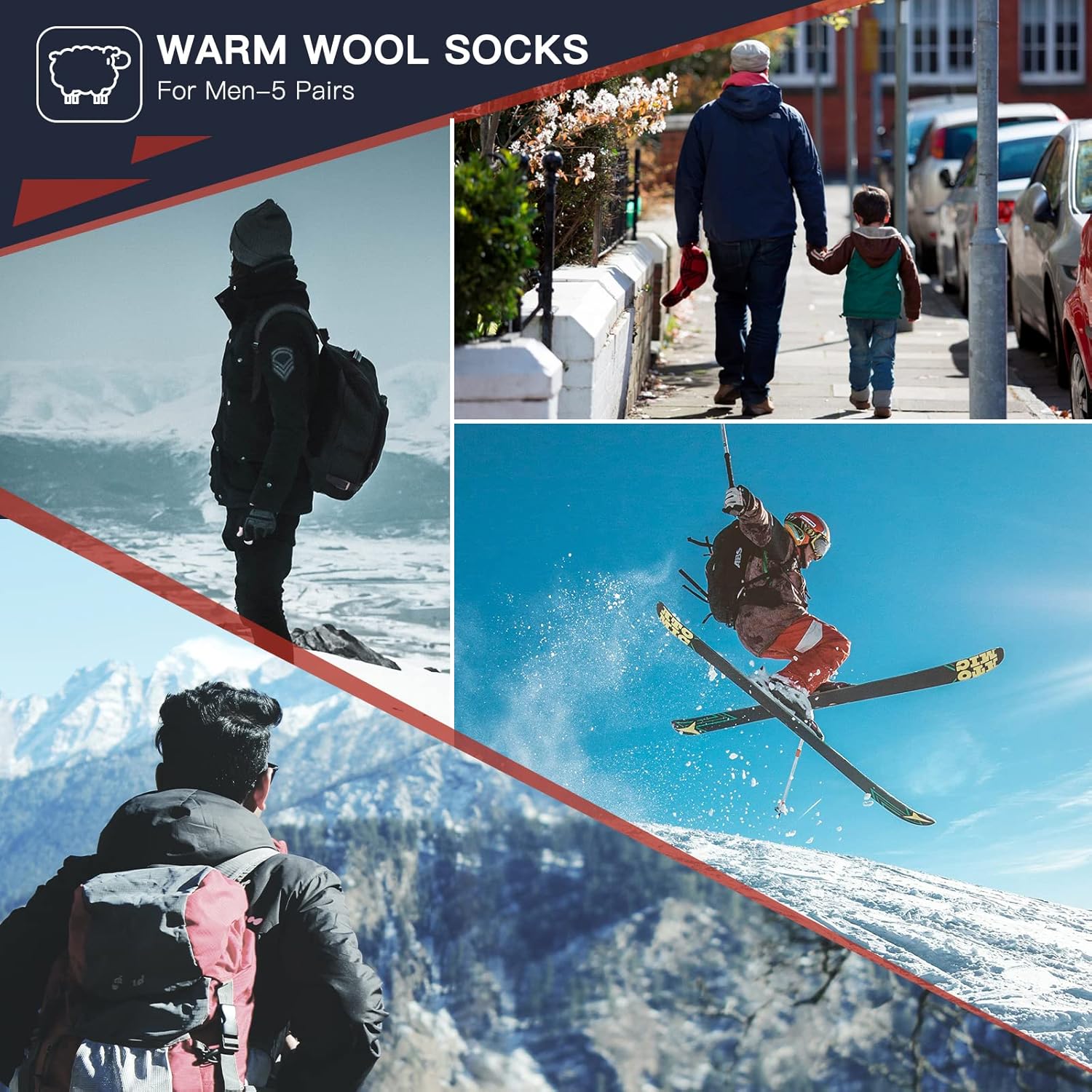 Warme Wollsocken für Herren, 5er-Pack, ideal für Outdoor-Aktivitäten, Winterkleidung.