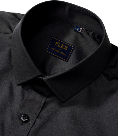 Schwarzes Herrenhemd, Flex, mittlere Größe, Baumwolle, elegantes Design, Knopfleiste.