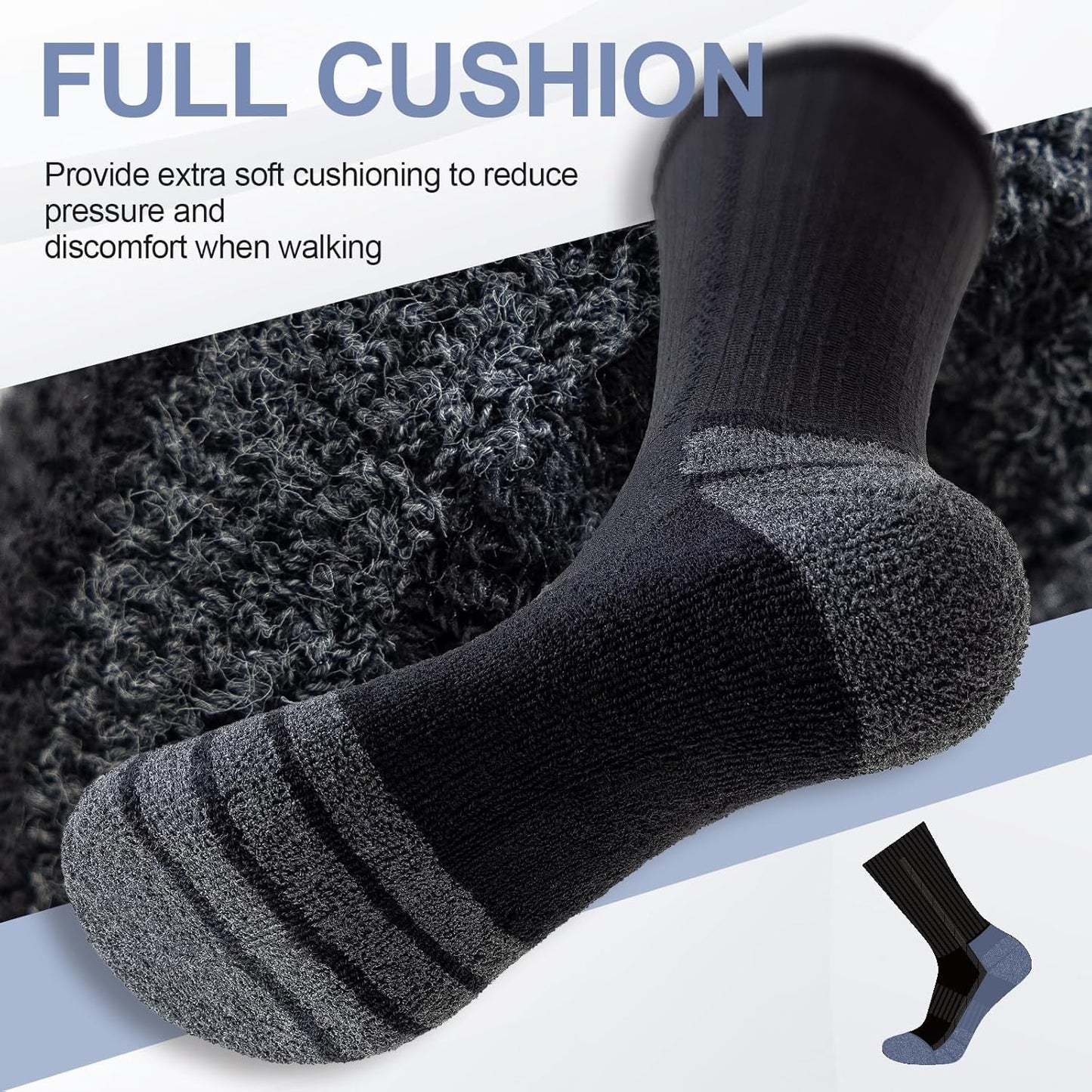 Schwarze gepolsterte Sportsocken, atmungsaktiv, rutschfest, ideal zum Laufen und Wandern.