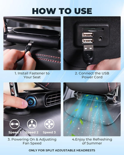 USB-bilkylfläkt med 3 hastigheter och hållare för nackstöd – AutoBreeze (1+1 GRATIS)