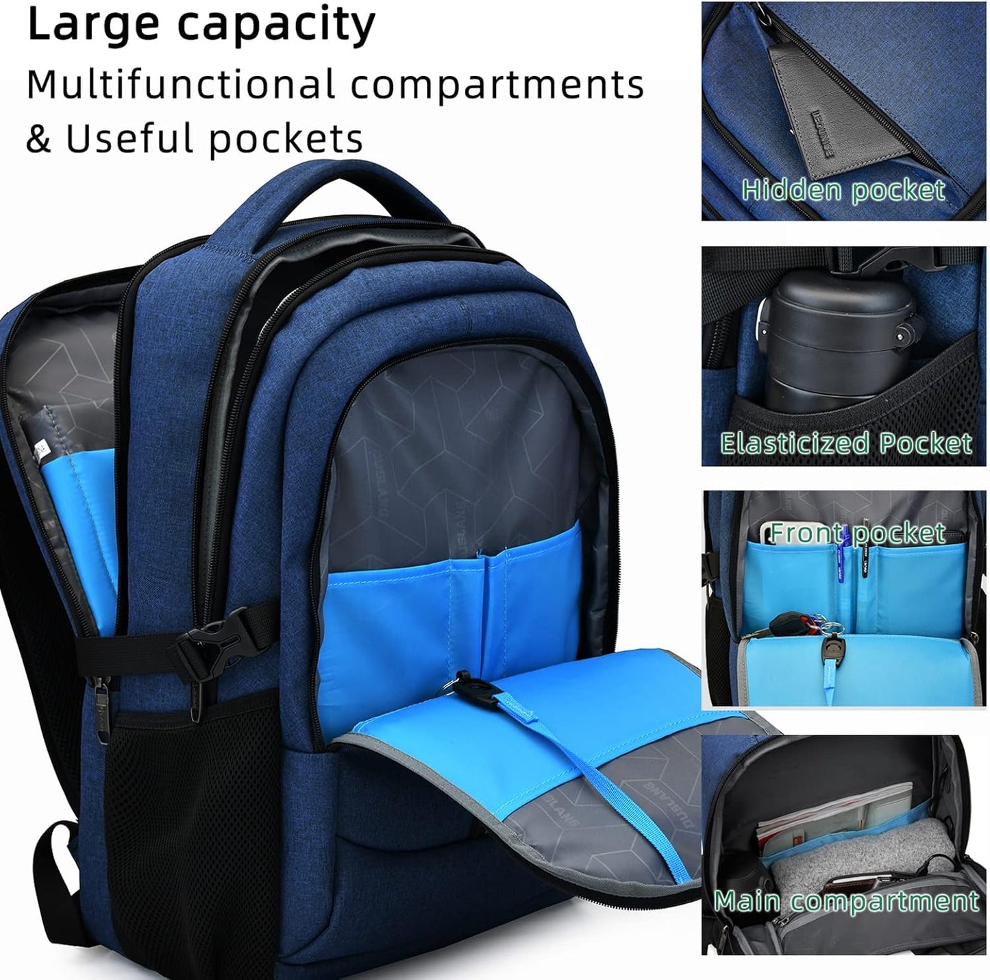 Vattentät reseryggsäck för laptop med USB-port och organiserad förvaring