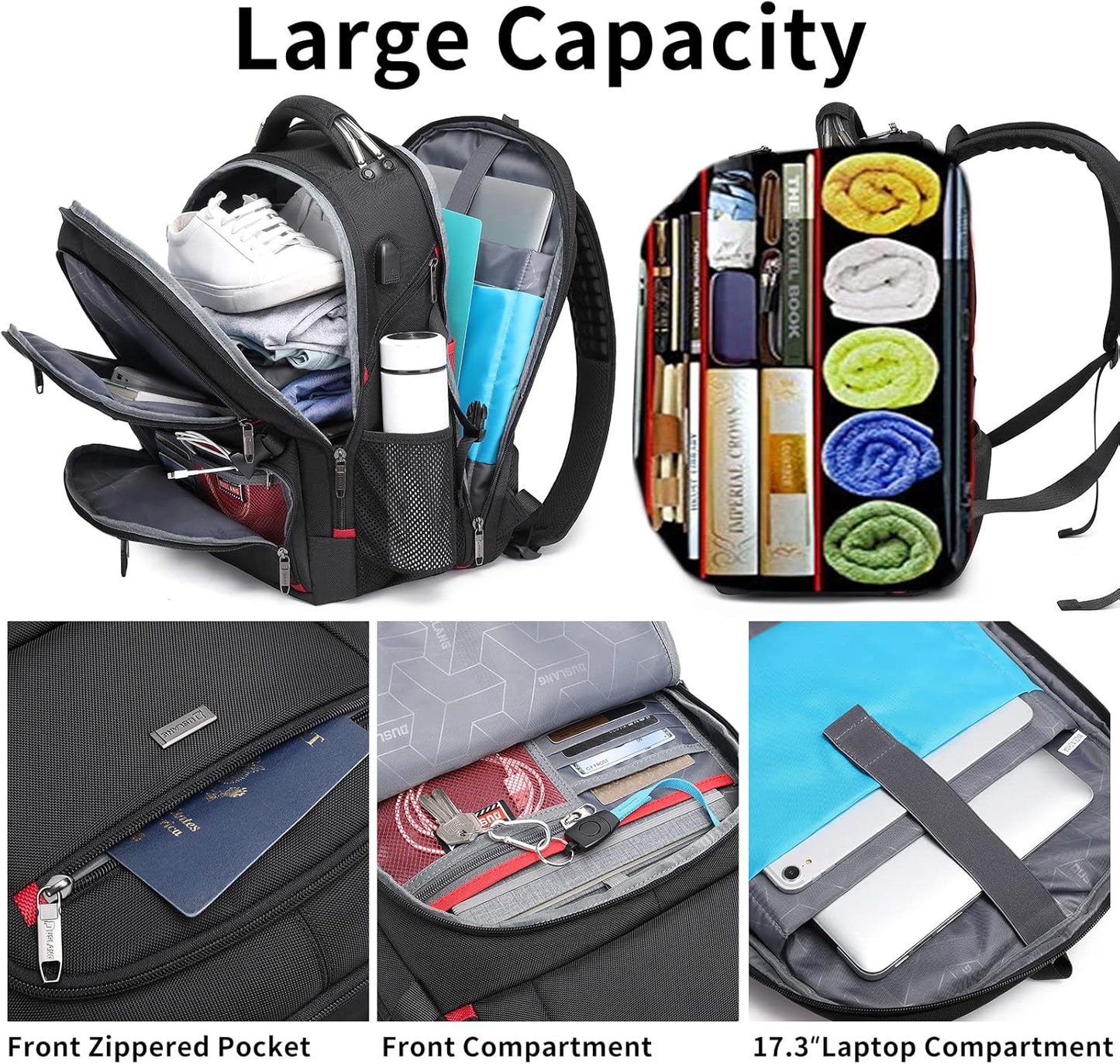 50L vattentät extra stor rese-ryggsäck för laptop med USB-port