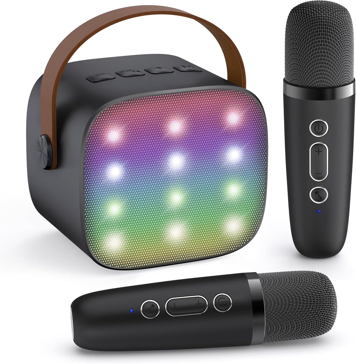 Bärbar mini-karaokemaskin med Bluetooth-högtalare och 2 trådlösa mikrofoner – Veylo