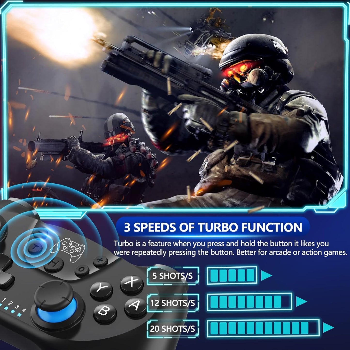 Trådlös Switch-kontroller med Hall-effektjoysticks och turbofunktion – Nexora
