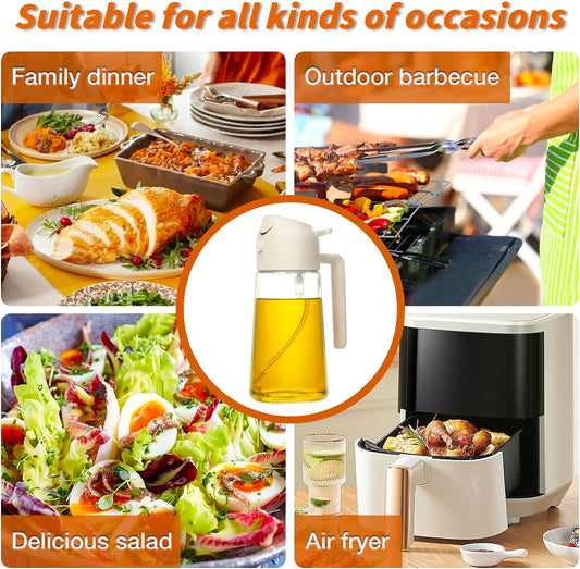 Ölspender aus Glas mit weißem Deckel, ideal für Kochen, Grillen, Salate, Luftfritteuse.