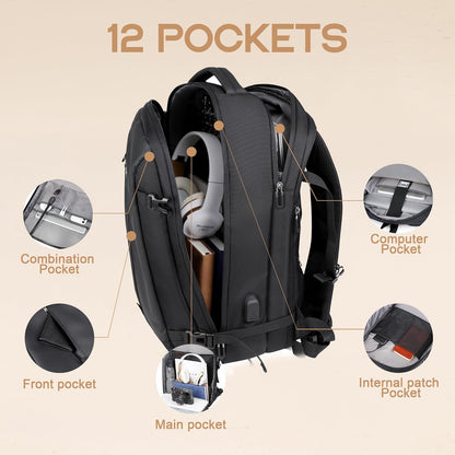 40 L expanderbar vattentät reseryggsäck med USB-port och 17-tums laptopfack – AirVoyage