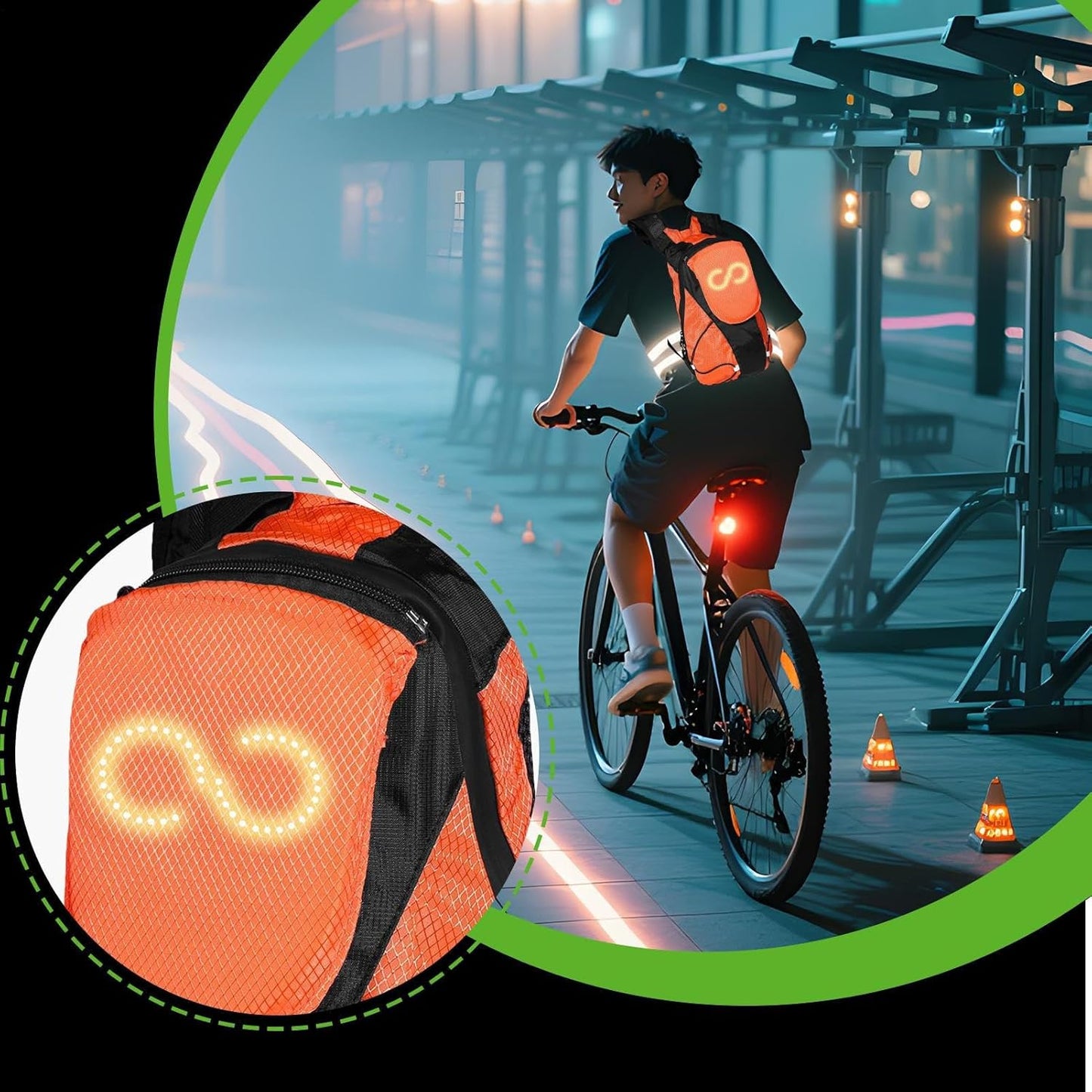 LED-motorcykelryggsäck – Lysande säkerhetsväska för utomhus- och nattkörning – Lumaro