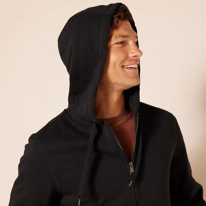 Schwarzer Kapuzenpullover für Herren, Reißverschluss, Baumwolle, lässig, bequem, modisch.