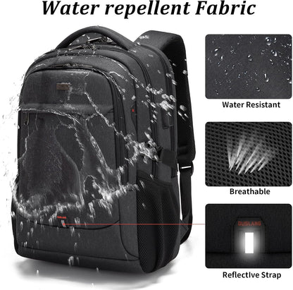 Vattentät reseryggsäck för laptop med USB-port och organiserad förvaring