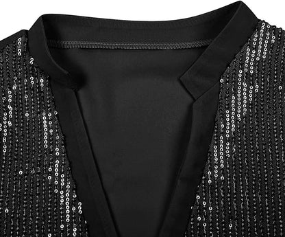 Schwarzes Pailletten-Blazer, elegantes Design, festliche Mode, Damenbekleidung.
