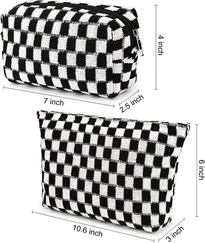Schwarz-weiß karierte Kosmetiktasche, Reißverschluss, 7x2,5x4 Zoll, Baumwolle, Reise-Organizer.