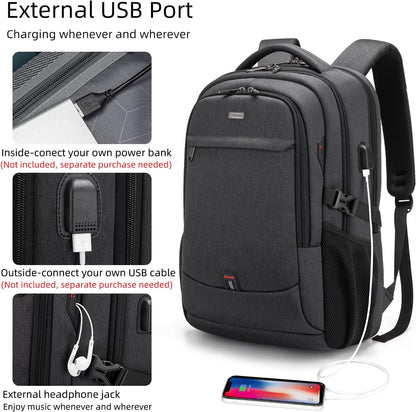 Vattentät reseryggsäck för laptop med USB-port och organiserad förvaring