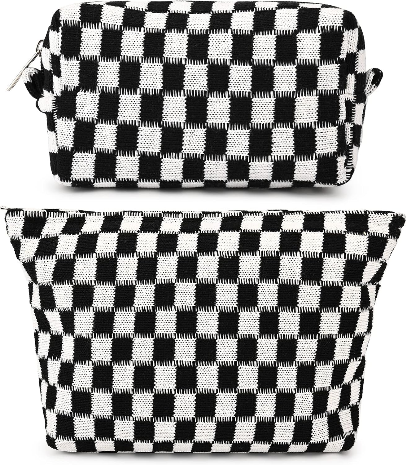 Schwarz-weiß karierte Kosmetiktasche, Reißverschluss, Baumwolle, stilvoll, praktisch, Reiseaccessoire.