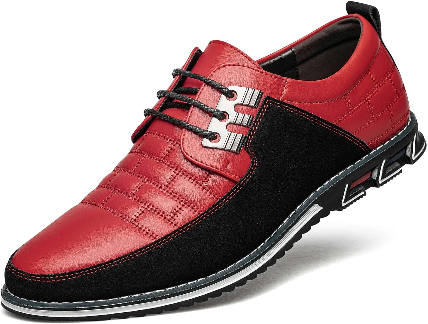 Herren Lederschuhe rot schwarz, Schnürschuhe, rutschfeste Sohle, modisch, bequem