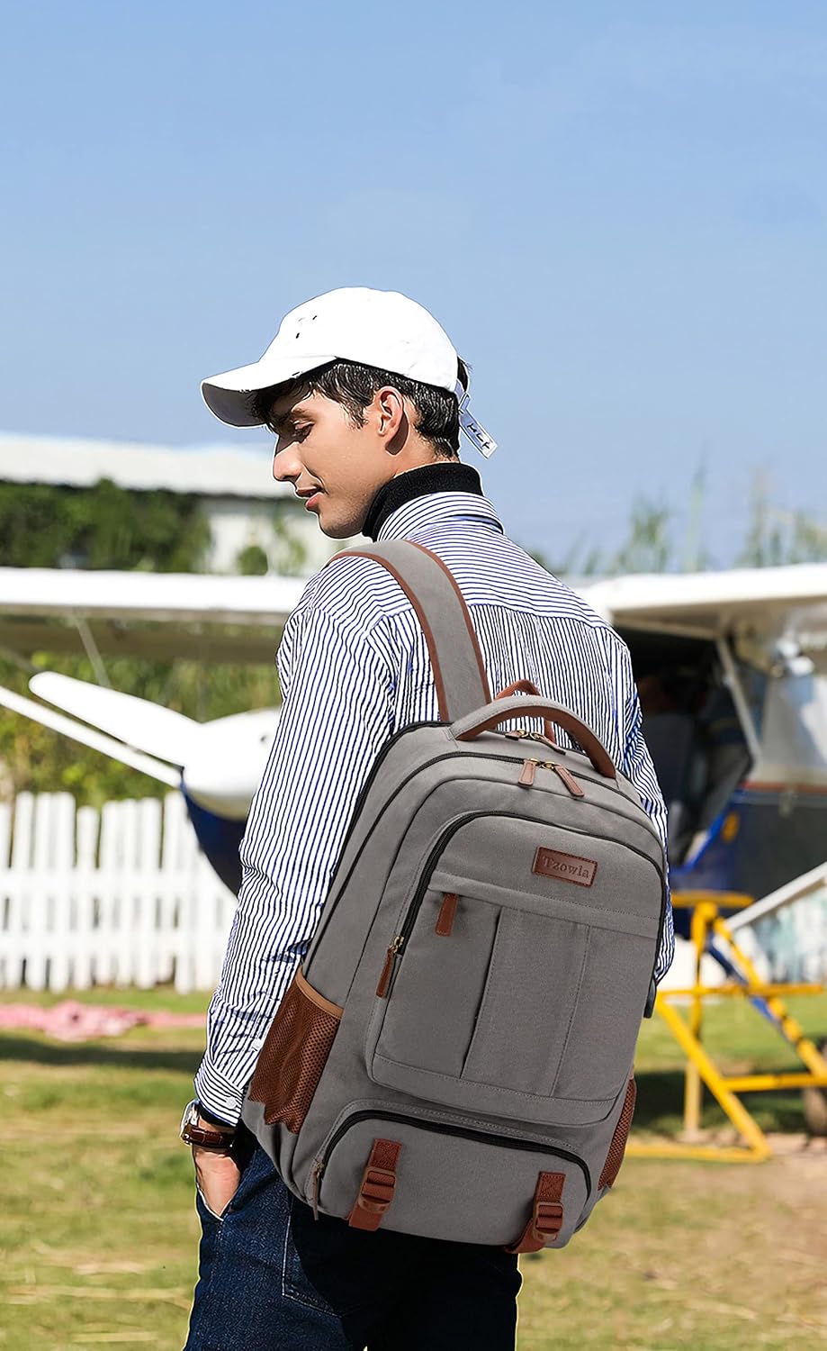 Stöldsäker canvas laptop- och resryggsäck med USB-anslutning – Passar för laptops upp till 43,94 cm