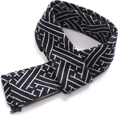 Schwarzer Schal mit weißem geometrischem Muster, Reißverschluss, modisches Accessoire, Unisex.