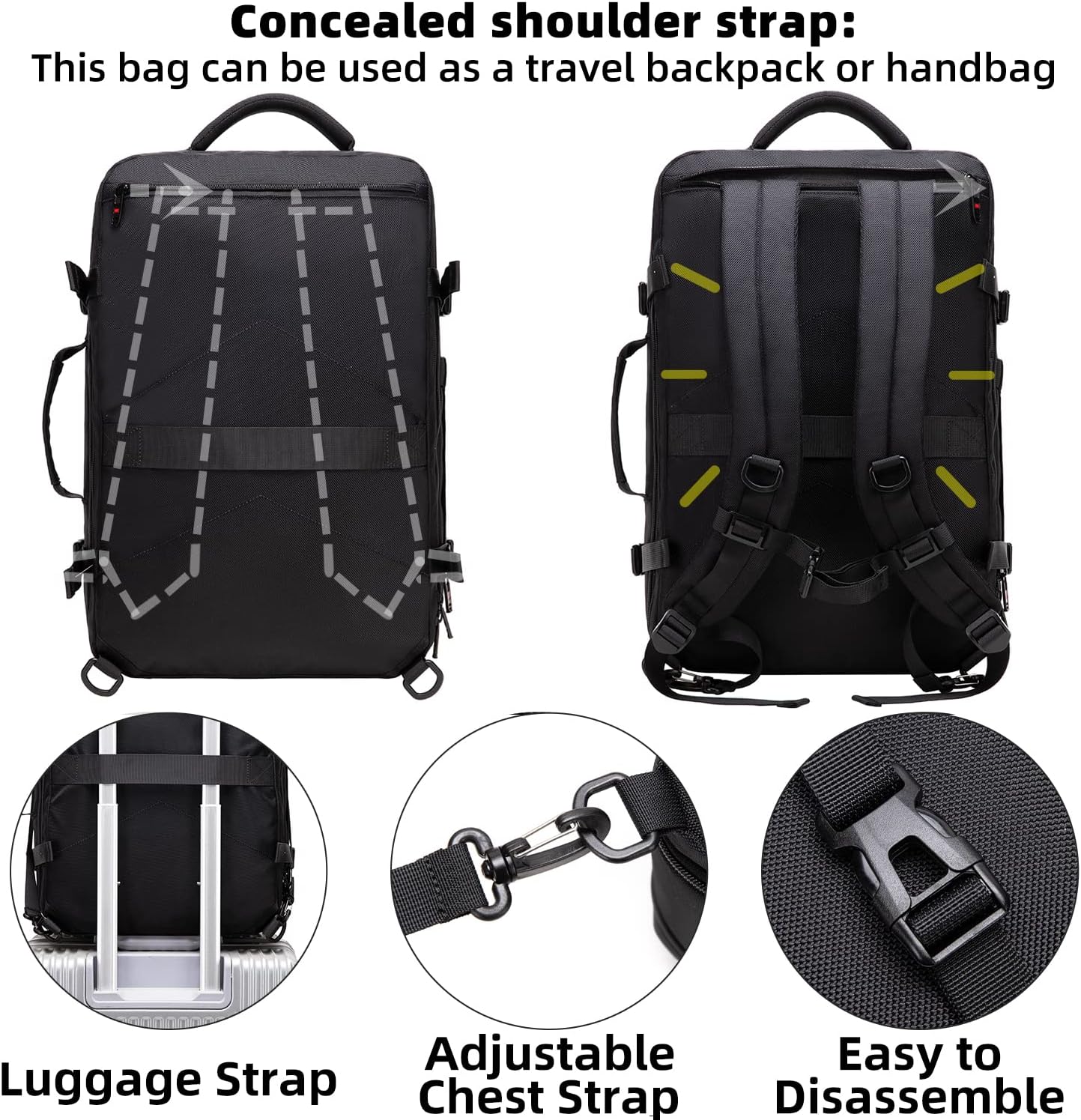 Expanderbar 45–55 l vattentät reseryggsäck med 46,5 cm laptopfack