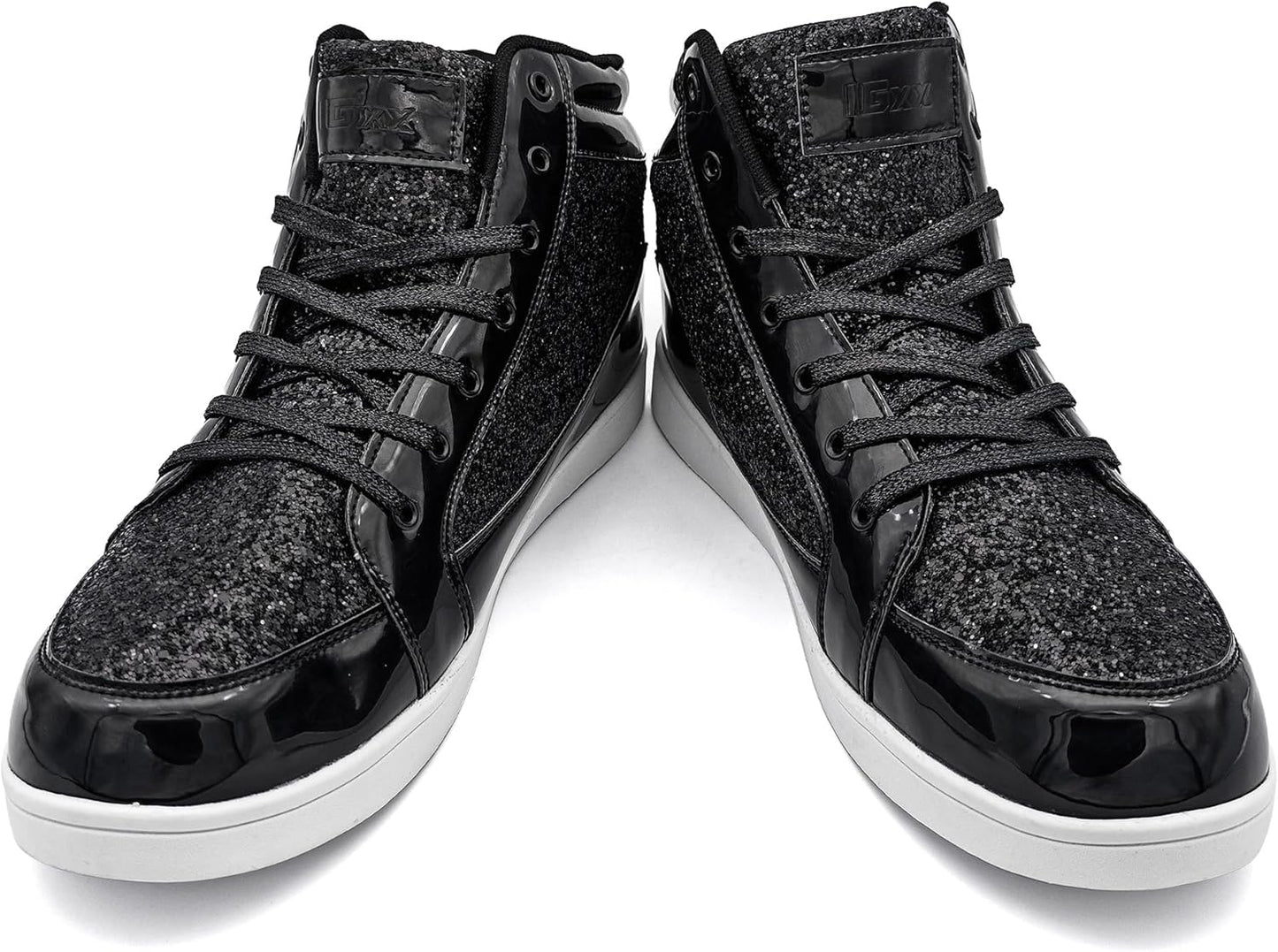 Schwarze Glitzer-Sneaker für Herren, hohe Sneaker, modisch, glänzend, Freizeitschuhe.