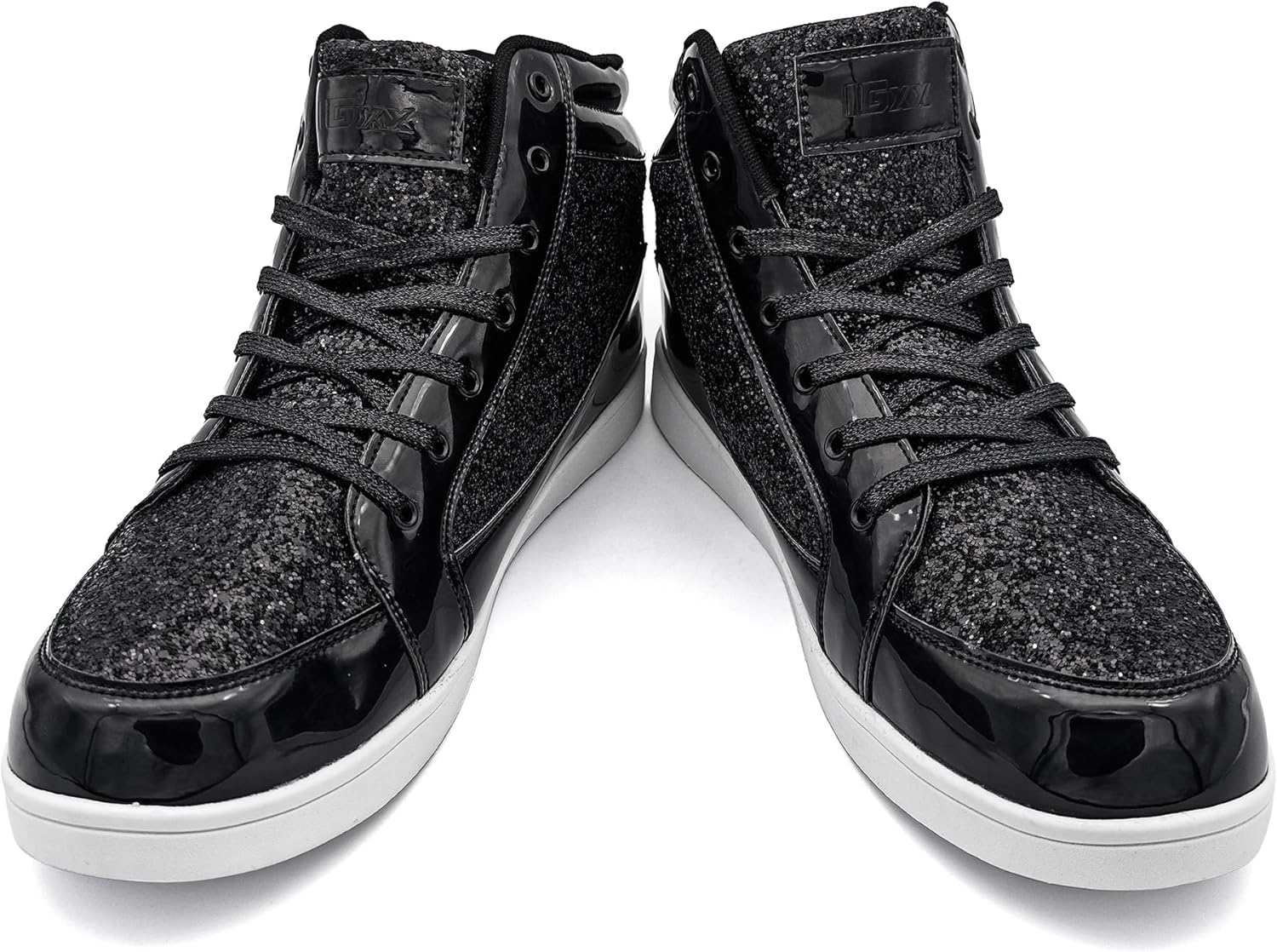 Schwarze Glitzer-Sneaker für Herren, hohe Sneaker, modisch, glänzend, Freizeitschuhe.