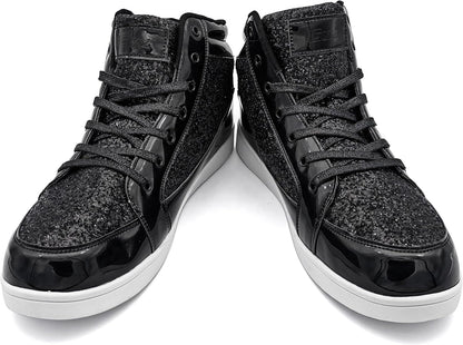 Schwarze Glitzer-Sneaker für Herren, hohe Sneaker, modisch, glänzend, Freizeitschuhe.