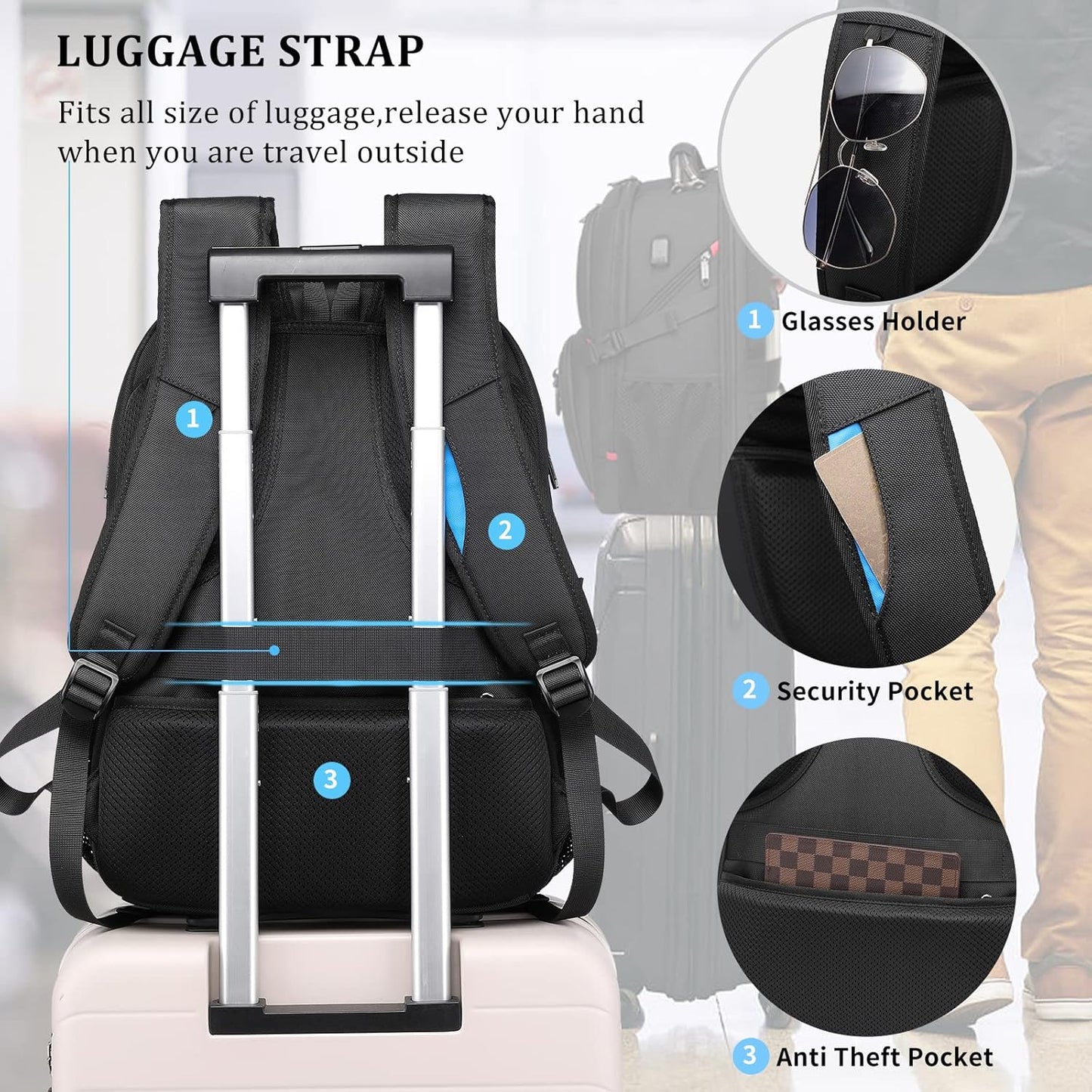 50L vattentät extra stor rese-ryggsäck för laptop med USB-port