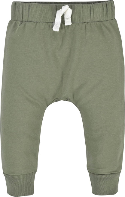 Grüne Babyhose aus Baumwolle mit Kordelzug, bequem und weich, ideal für Neugeborene.