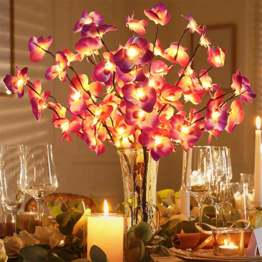 LED-Orchideen-Lichterkette in Vase, warmweiß, dekorativ, Tischdekoration, romantische Beleuchtung