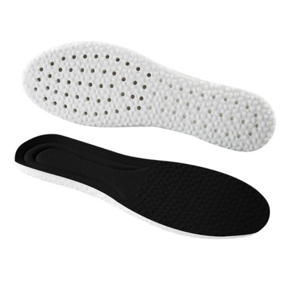 Schwarze orthopädische Einlegesohlen, atmungsaktiv, ergonomisch, für Komfort und Unterstützung.