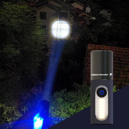 Taschenlampe mit starkem LED-Lichtstrahl, schwarz, ideal für Outdoor-Abenteuer und Camping.