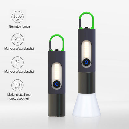 Schwarze LED-Taschenlampe, 1000 Lumen, 200m Reichweite, 2600mAh Lithiumbatterie, grünem Griff.