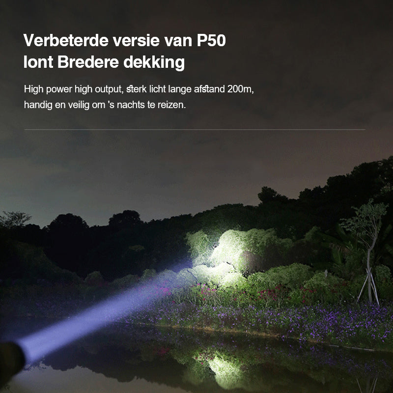 Taschenlampe P50, hohe Leistung, 200m Reichweite, Nachtwandern, wasserdicht, schwarz