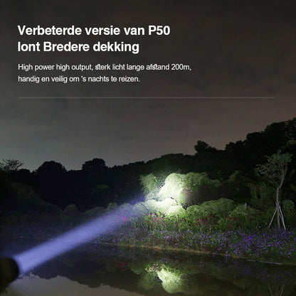 Taschenlampe P50, hohe Leistung, 200m Reichweite, Nachtwandern, wasserdicht, schwarz