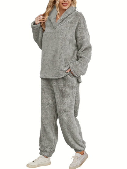 Varm korallfleece loungewear-set för dam – Fenna