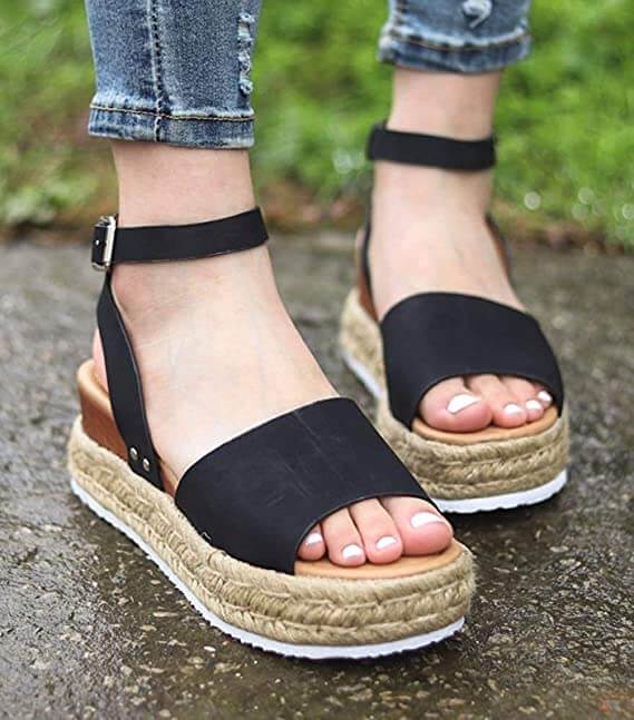 Damskor Plateau-espadriller Sandaler med kilklack och remmar – Livia