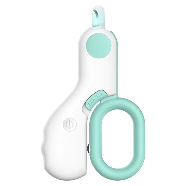 Weißer und türkisfarbener tragbarer Mini-Ventilator mit Haken, USB-aufladbar, kompakt.