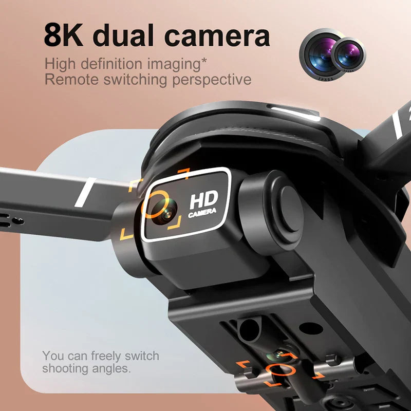 8K Dual-Kamera-Drohne, HD-Auflösung, Fernsteuerung, Schwarz, hochauflösende Bilder.
