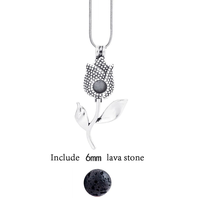 Silberne Rosenkette mit Lavastein-Anhänger, elegantes Schmuckdesign, Geschenkidee.