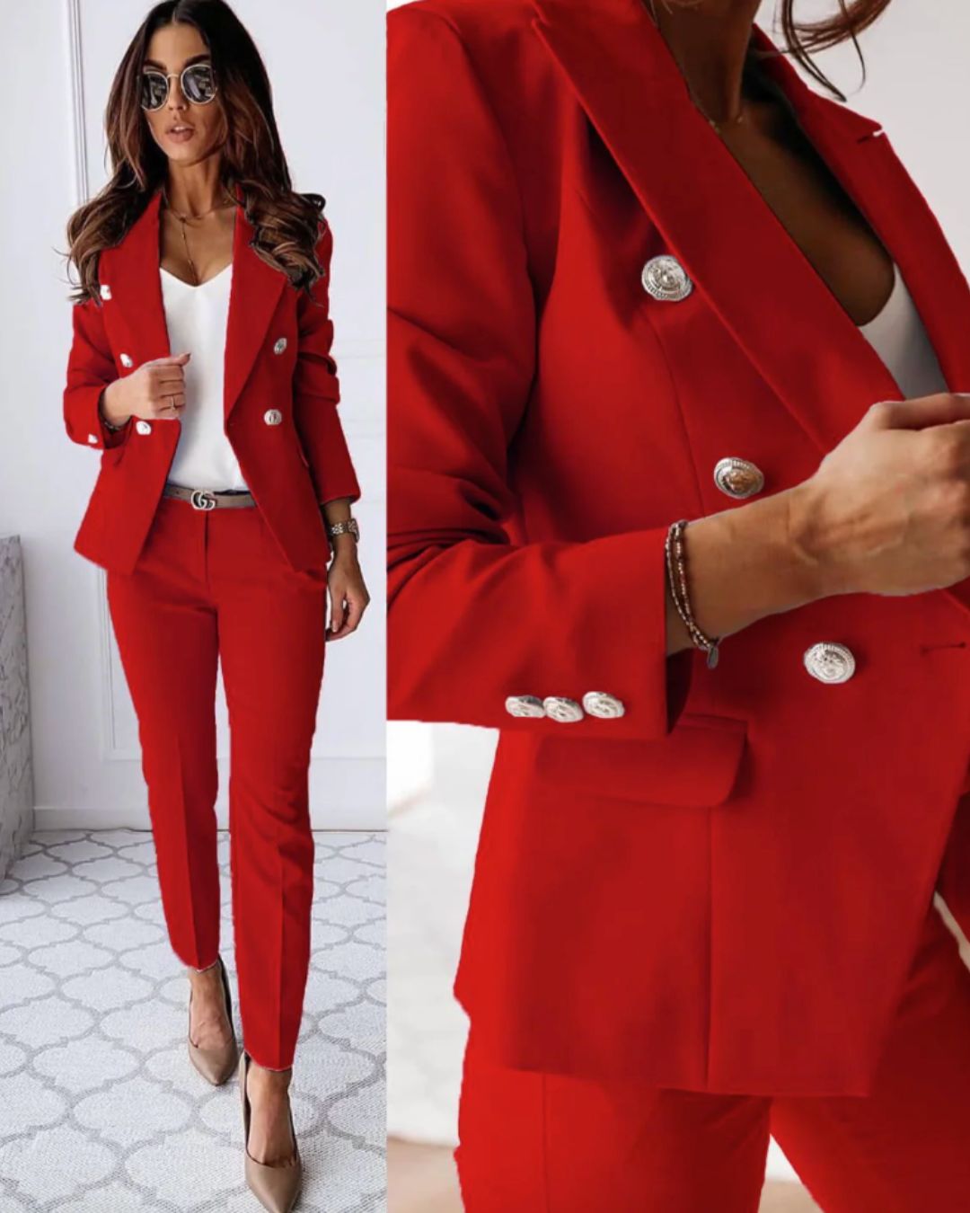 Tvådelat dam slim-fit set för moderna affärslooks – Höstutgåvan Valentina