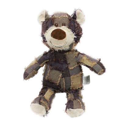Kariertes Stofftier Bär, braun-beige, Plüschspielzeug, Kinder, Geschenk, Kuscheltier.